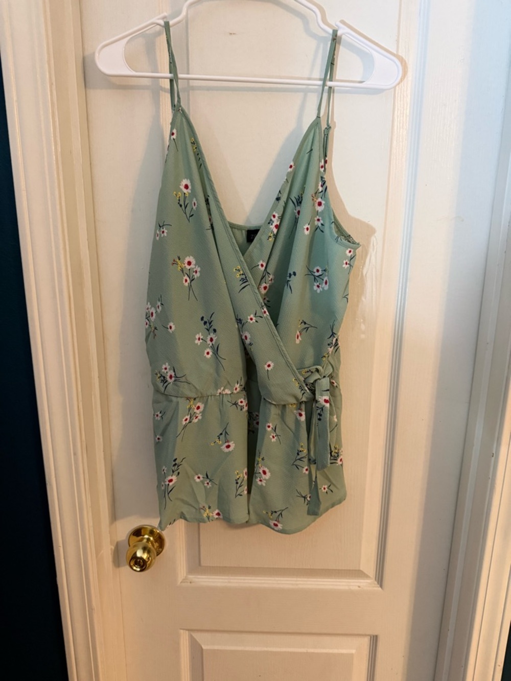 Zenobia Sage Green Floral Wrap Tank Top